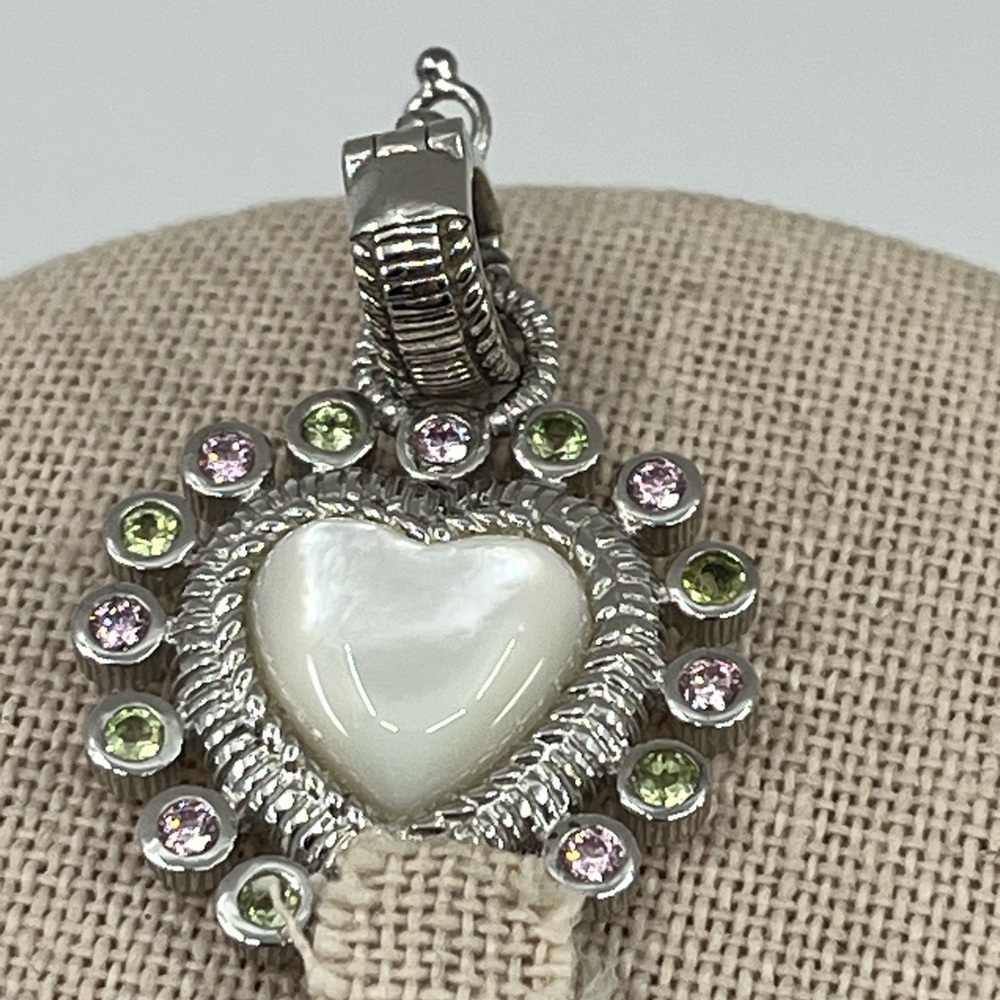 Vintage Judith Ripka Sterling Silver Heart Enhancer Pendant with Mother of Pearl - Picture 14 of 16